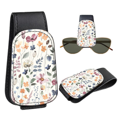 Leather Magnetic Sunglass Holder for Car Sun Visor, Cute Eyeglass Ticket Card Hanger Clip, Universal Auto Interior Accessories for SUV Pickup Truck, Dark Mushroom