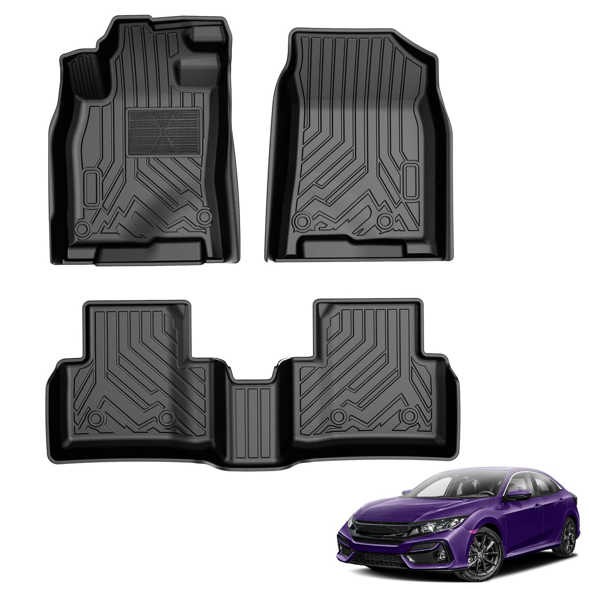 Powerty Floor Mats for 2019-2024 2025 Toyota RAV4 Accessories All Weather Floor Liner 3D TPO 1st & 2nd Row Floor Mat Heavy-Duty Floor Liners(FIT All Models)