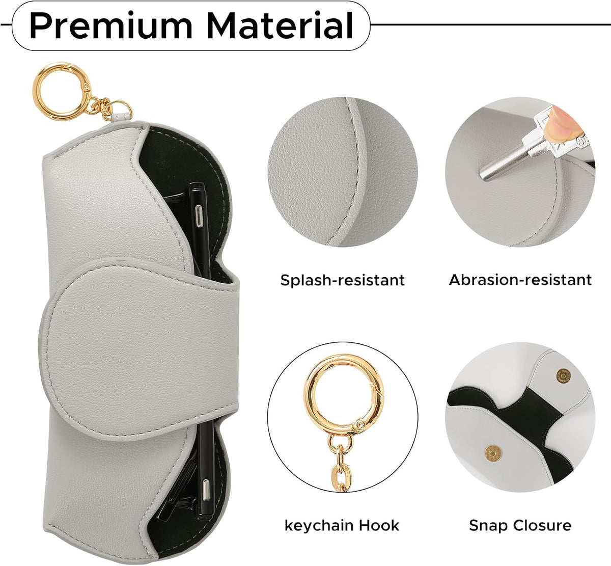 KINIVA Sunglasses Holder for Car Visor with Hanging Hook Portable Leather Glasses Storage Bag with Detachable Clips