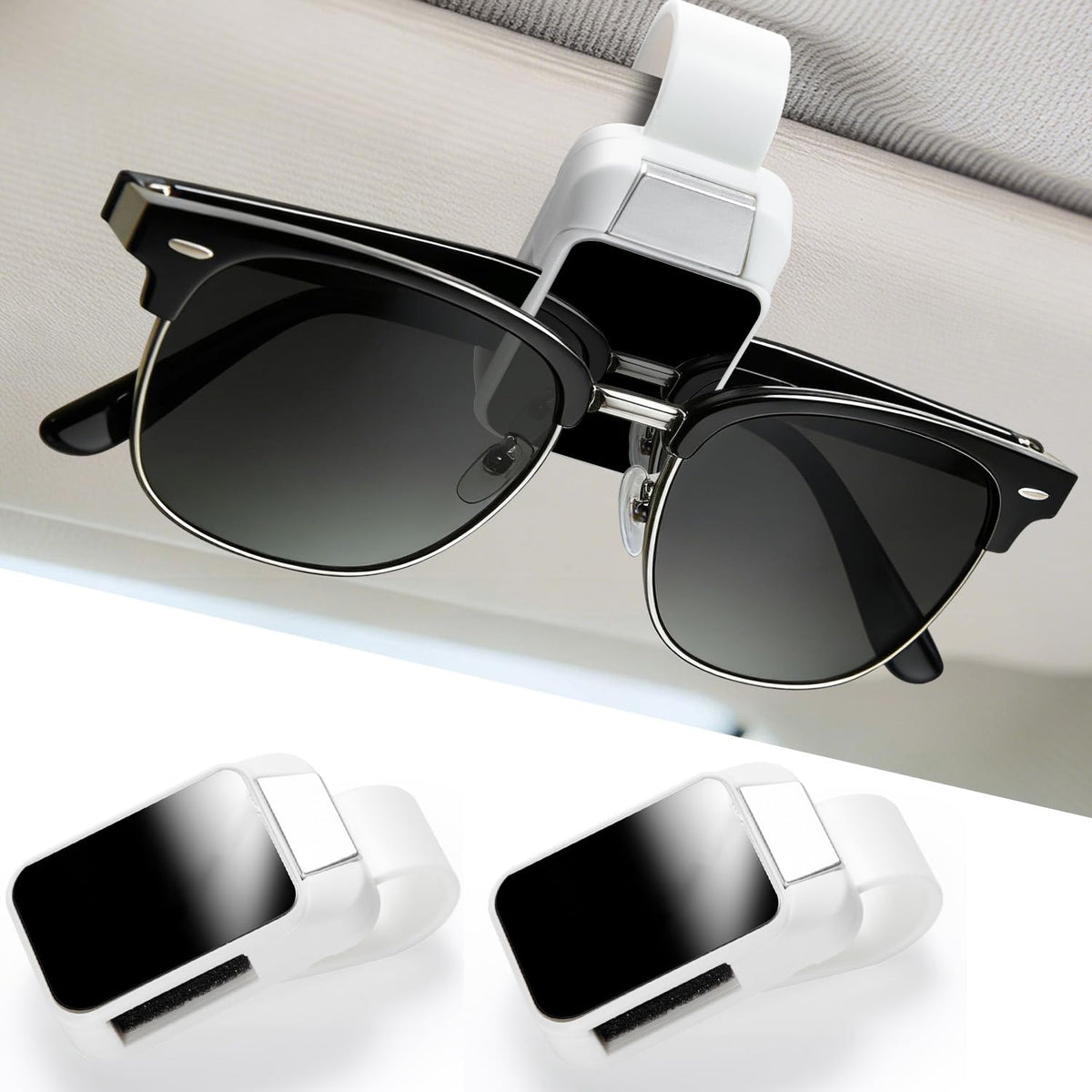Dsycar 2 Pack Sunglasses Holder for Car, Double Holder Visor Sunglass Clip