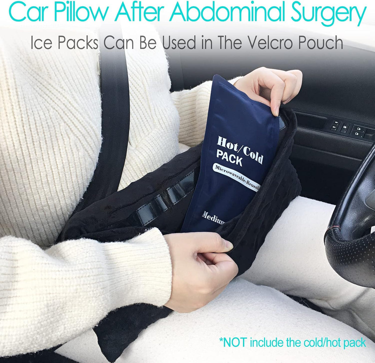 Hysterectomy Pillow Abdominal Surgery Seatbelt Pillows with Pocket Myomectomy Comfort Cushion for Belly Incision Tummy Tuck C-Section Recovery Gifts Women Patients (Minky Black)