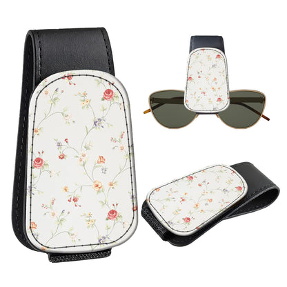 Leather Magnetic Sunglass Holder for Car Sun Visor, Cute Eyeglass Ticket Card Hanger Clip, Universal Auto Interior Accessories for SUV Pickup Truck, Sun Moon