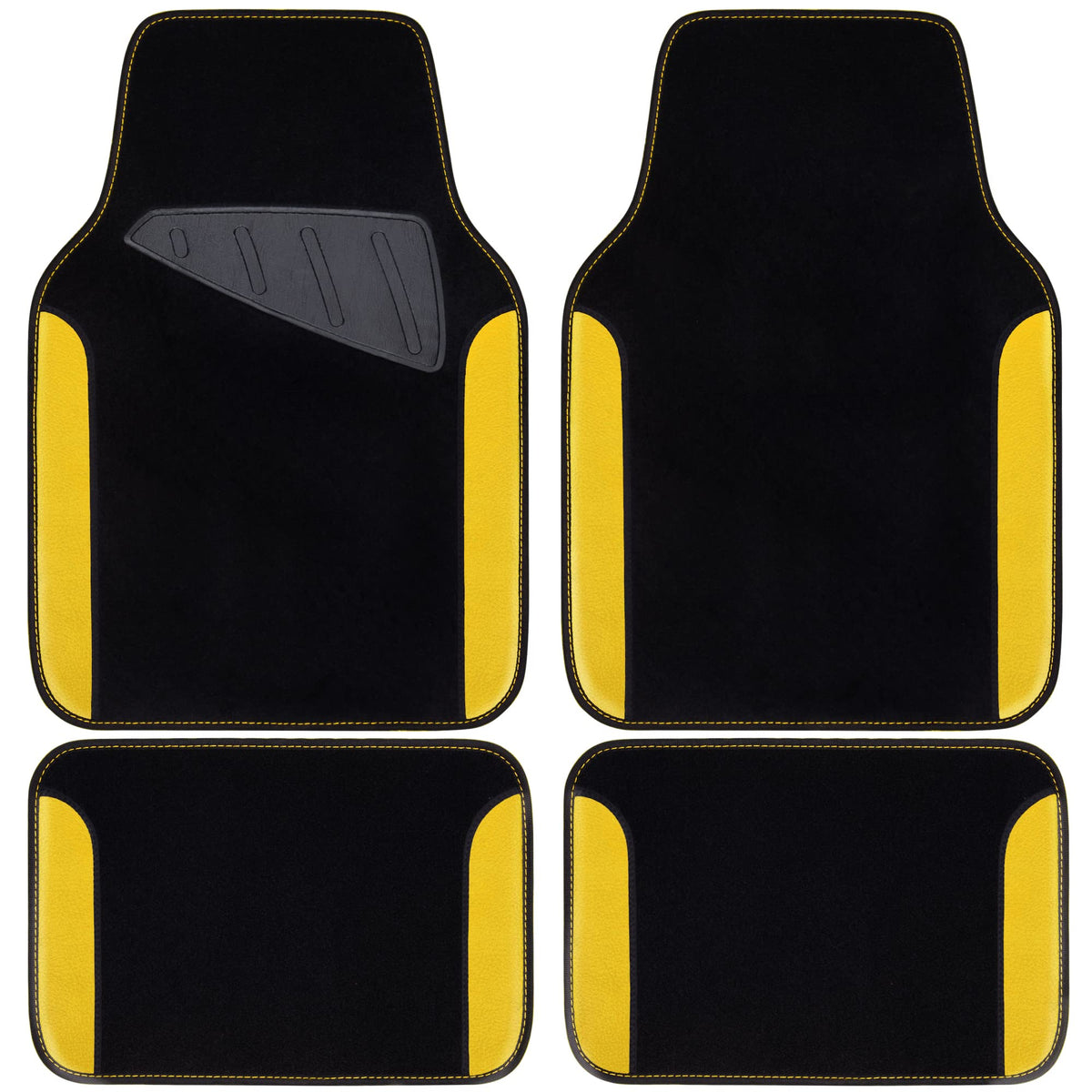 CAR PASS Waterproof Universal Fit Car Floor Mats, Faux Leather Car Carpet Mats, Black Car Mats with Anti-Slip Nibbs Backing & Driver Heel Pad Fit for SUV,Vans,sedans, Trucks,Set of 4pcs(All Black)