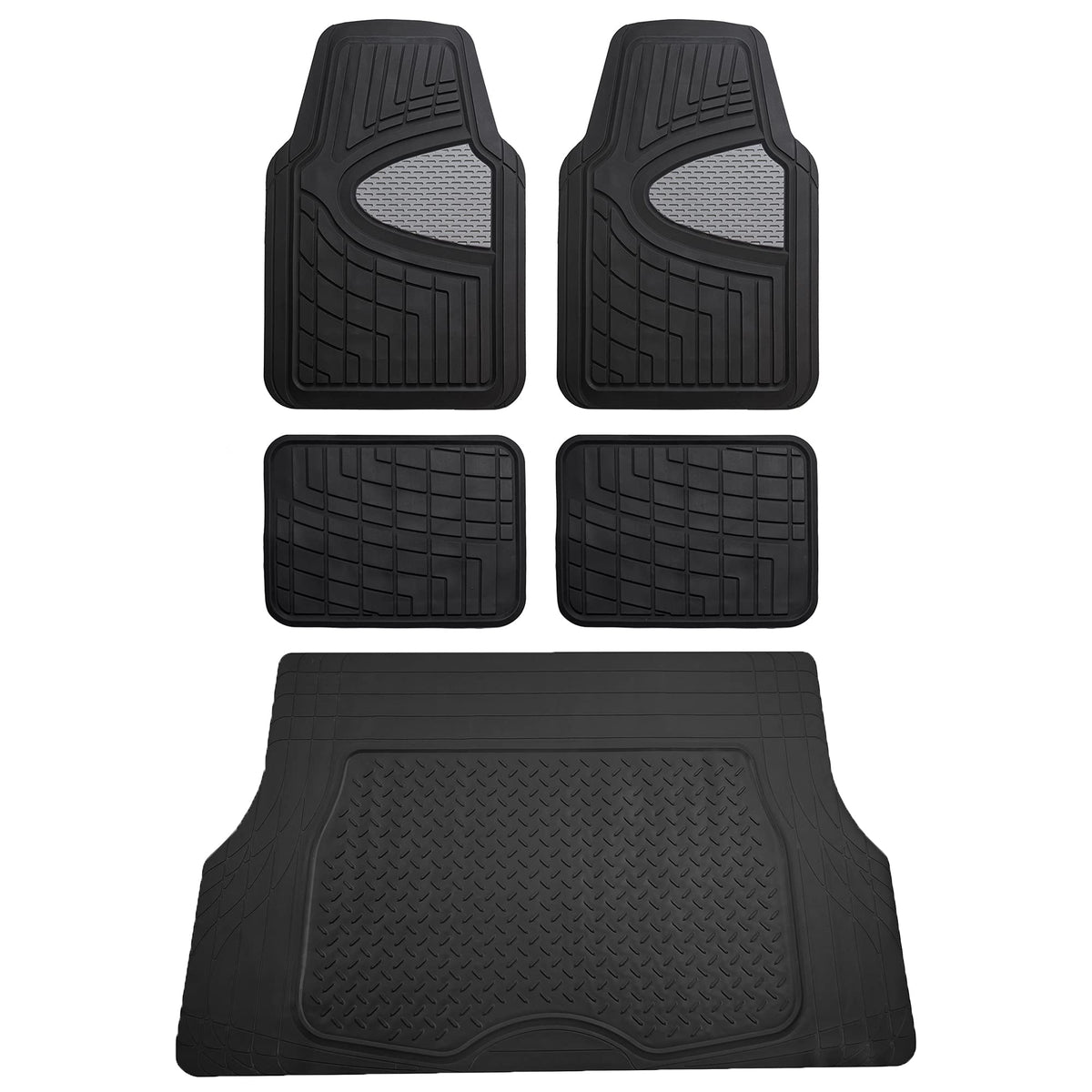 FH Group Premium Liners Tall Channel Trimmable All Weather Rubber Full Set Car Floor Mats (Beige) w. Trimmable All-Season Cargo Liner (Black) - Universal Fit for Cars Trucks and SUVs