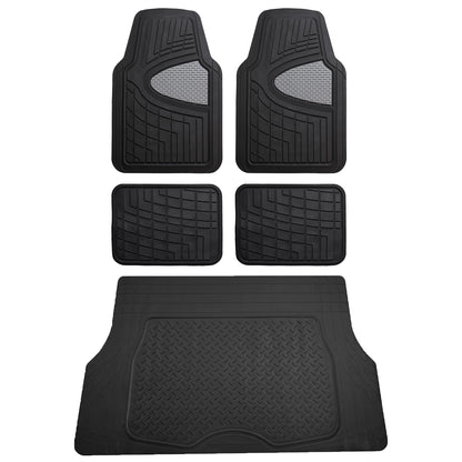 FH Group Premium Liners Tall Channel Trimmable All Weather Rubber Full Set Car Floor Mats (Beige) w. Trimmable All-Season Cargo Liner (Black) - Universal Fit for Cars Trucks and SUVs