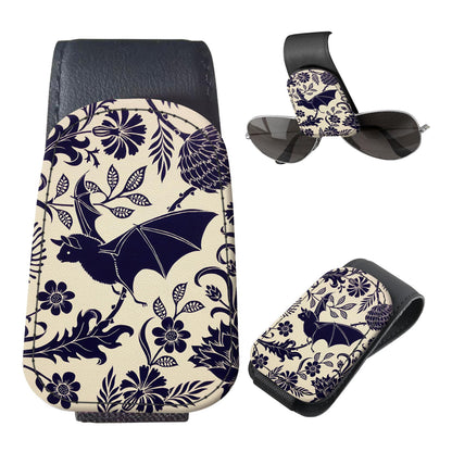 Sunglasses Holder for Car Visor, PU Leather Glasses Clip Organizer, Cute Magnetic Eyeglass Holder for Vehicle Sun Visor, Car Interior Accessory for Women & Men Purple Butterfly Bloom