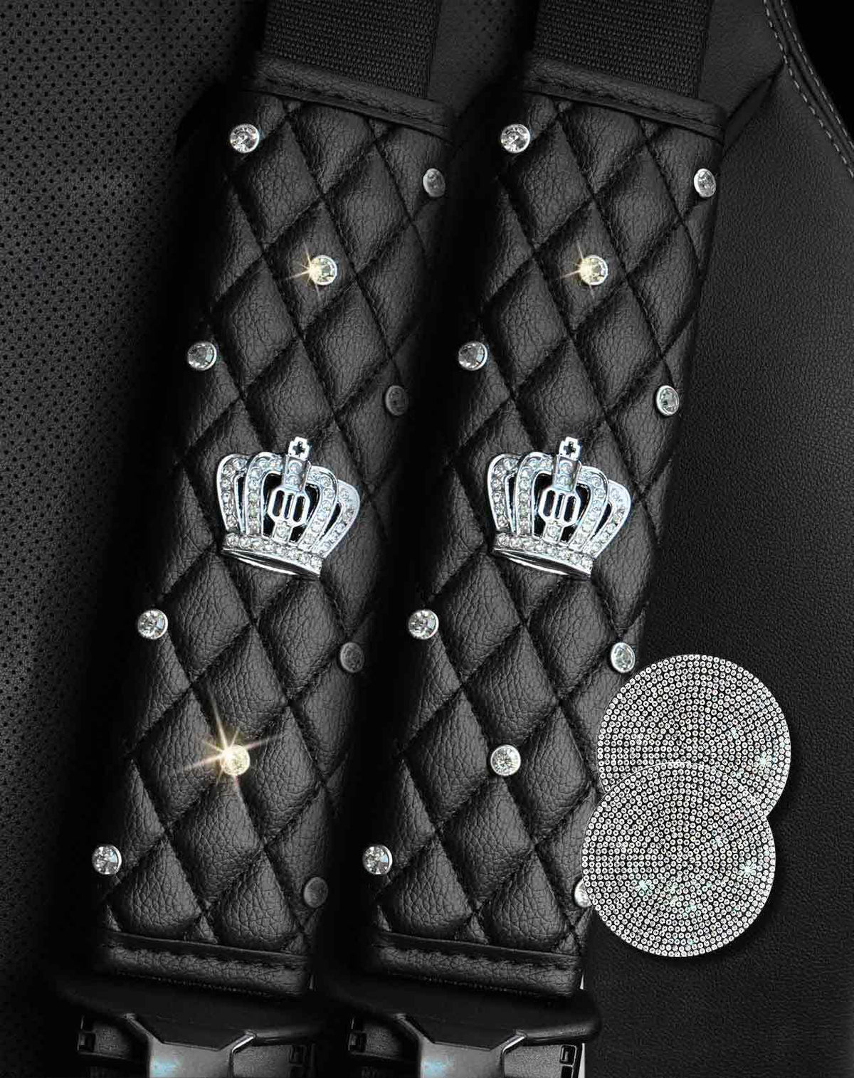 2PCS Bling Car Seatbelt Strap Covers for Women Girls - Crystal Rhinestone Velvet Shoulder Pad Protector - Diamond Shine Safety Shoulder Pad, Car Decor Interior Accessories