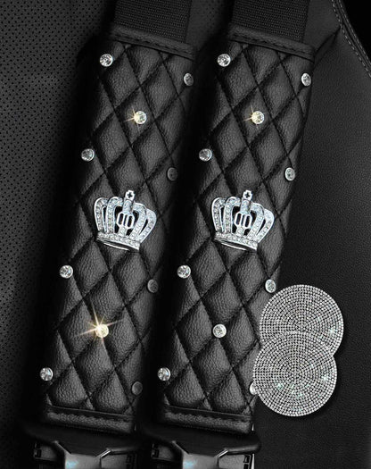 2PCS Bling Car Seatbelt Strap Covers for Women Girls - Crystal Rhinestone Velvet Shoulder Pad Protector - Diamond Shine Safety Shoulder Pad, Car Decor Interior Accessories