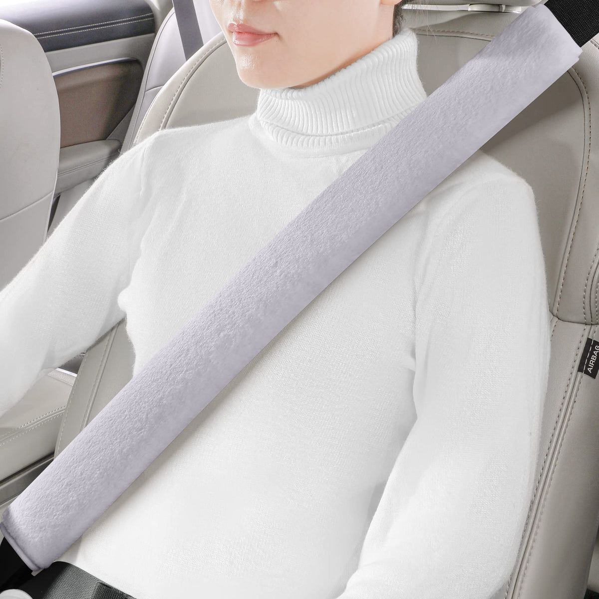 LACDL Extra Long Seatbelt Covers Super Soft Furry for Adults Kids Women & Men, Thick Plush Full Car Seat Belt Cushion, Fluffy Shoulder Pad Protector, Auto Interior Accessories, 1pc, Off White, 15.5in