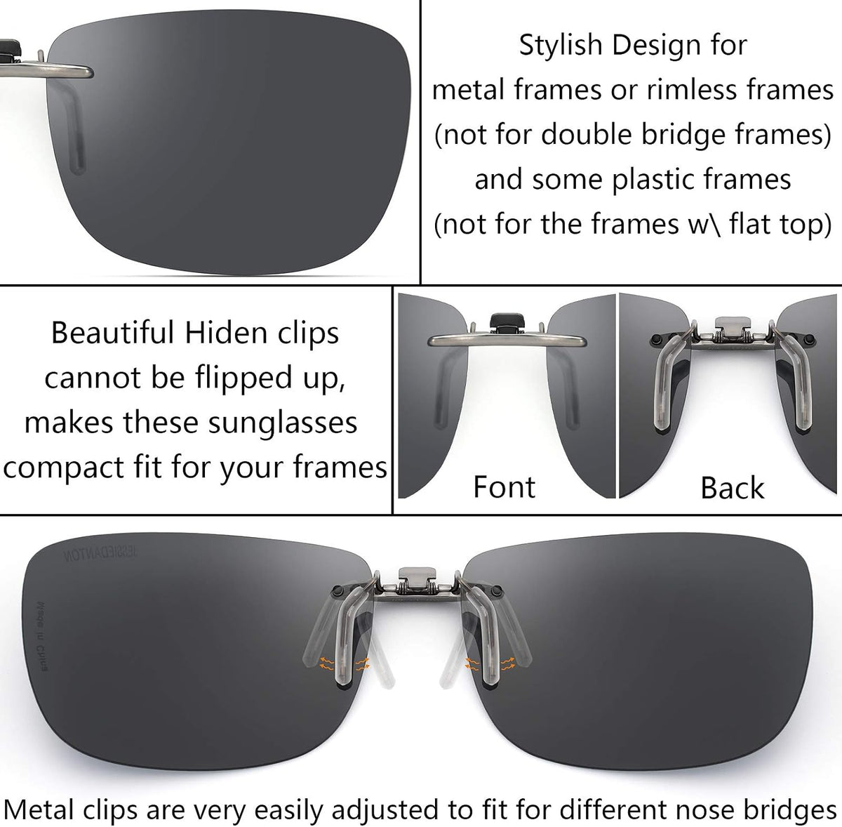 CAXMAN Polarized Clip On Sunglasses Over Prescription Glasses Men Women Compact Fit Non-Flip Up