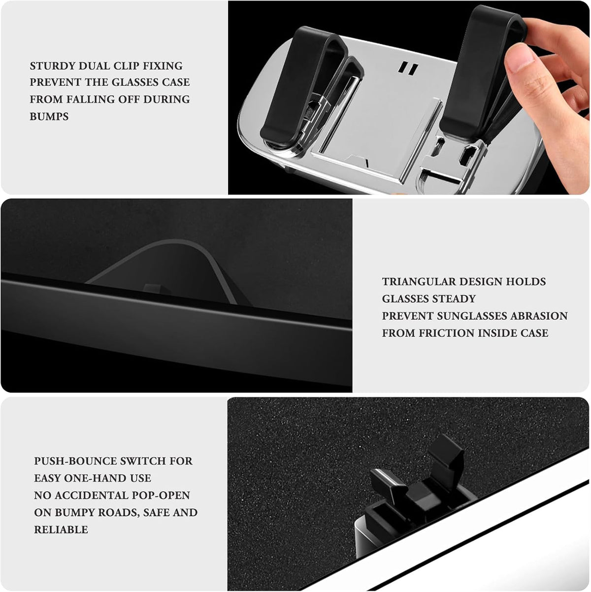 Sunglass Holder For Car Visor Clip With Push-Bounce Switch,Sunglass Case For Car With Plush Lining,Car Sunglass Holder Suitable For Truck And Sedan To Place Sunglass (Black)