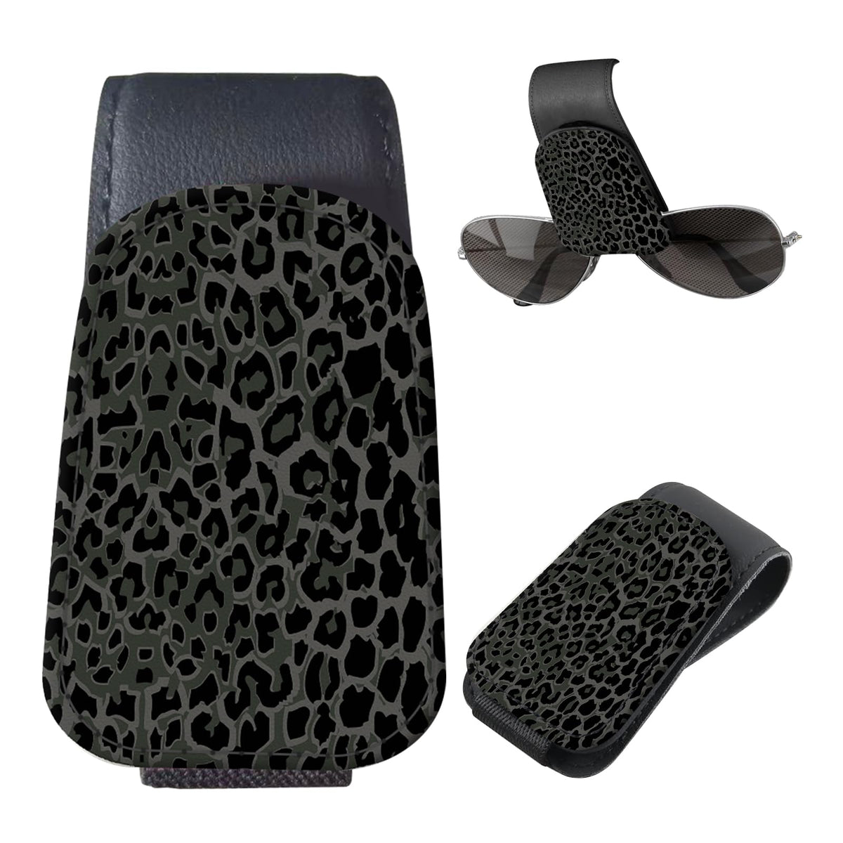 Sunglasses Holder for Car Visor, PU Leather Glasses Clip Organizer, Cute Magnetic Eyeglass Holder for Vehicle Sun Visor, Car Interior Accessory for Women & Men Purple Butterfly Bloom