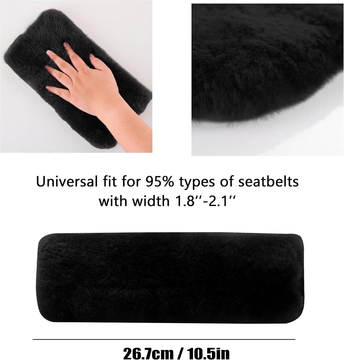 Amooca 2-Pack Real Wool Seatbelt Cover Authentic Sheepskin Shoulder Pad