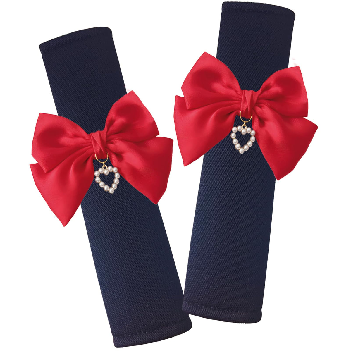 Fashion Big Bow Car Seat Belt Cover Shoulder Strap Pads (2 Pcs), Cute Car Accessories Seatbelt Covers Protector Universal (Red Bow Black Cover)
