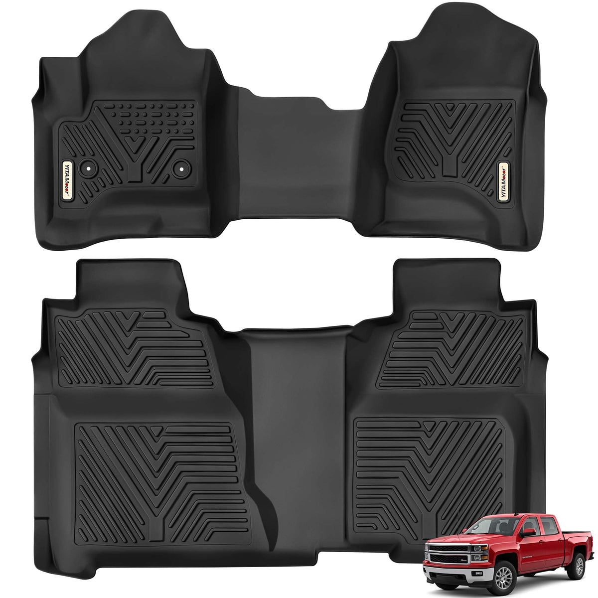 YITAMOTOR Floor Mats for 2019-2026 Chevrolet Silverado/GMC Sierra 1500 & 2020-2026 Chevy Silverado/GMC Sierra 2500HD/3500HD Crew Cab With Underseat Storage Box Bucket Seat, 1st & 2nd Row, Black