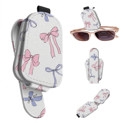 Sunglasses Holder for Car Visor, PU Leather Glasses Clip Organizer, Cute Magnetic Eyeglass Holder for Vehicle Sun Visor, Car Interior Accessory for Women & Men, Tiny Strawberries