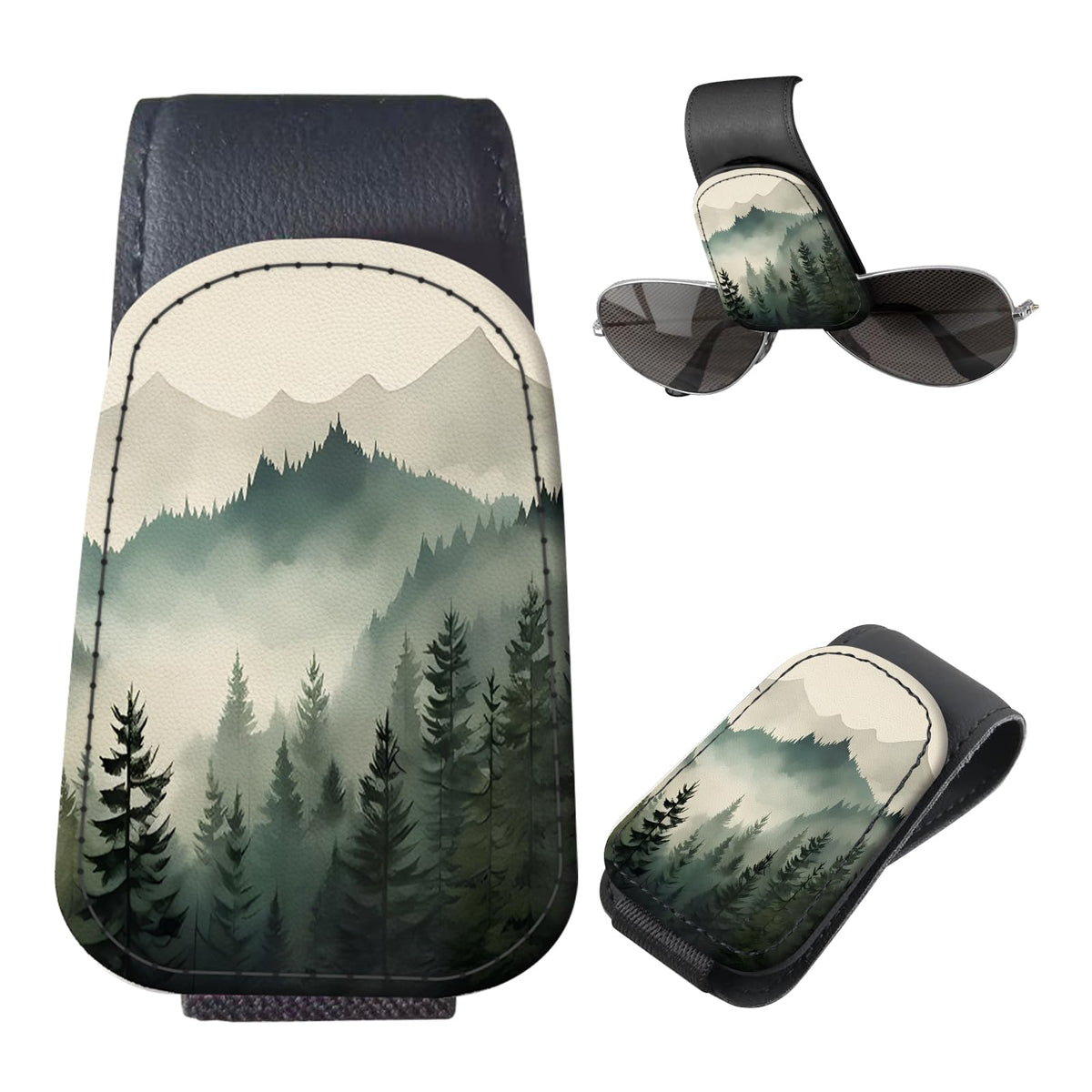 Sunglasses Holder for Car Visor, PU Leather Glasses Clip Organizer, Cute Magnetic Eyeglass Holder for Vehicle Sun Visor, Car Interior Accessory for Women & Men Purple Butterfly Bloom