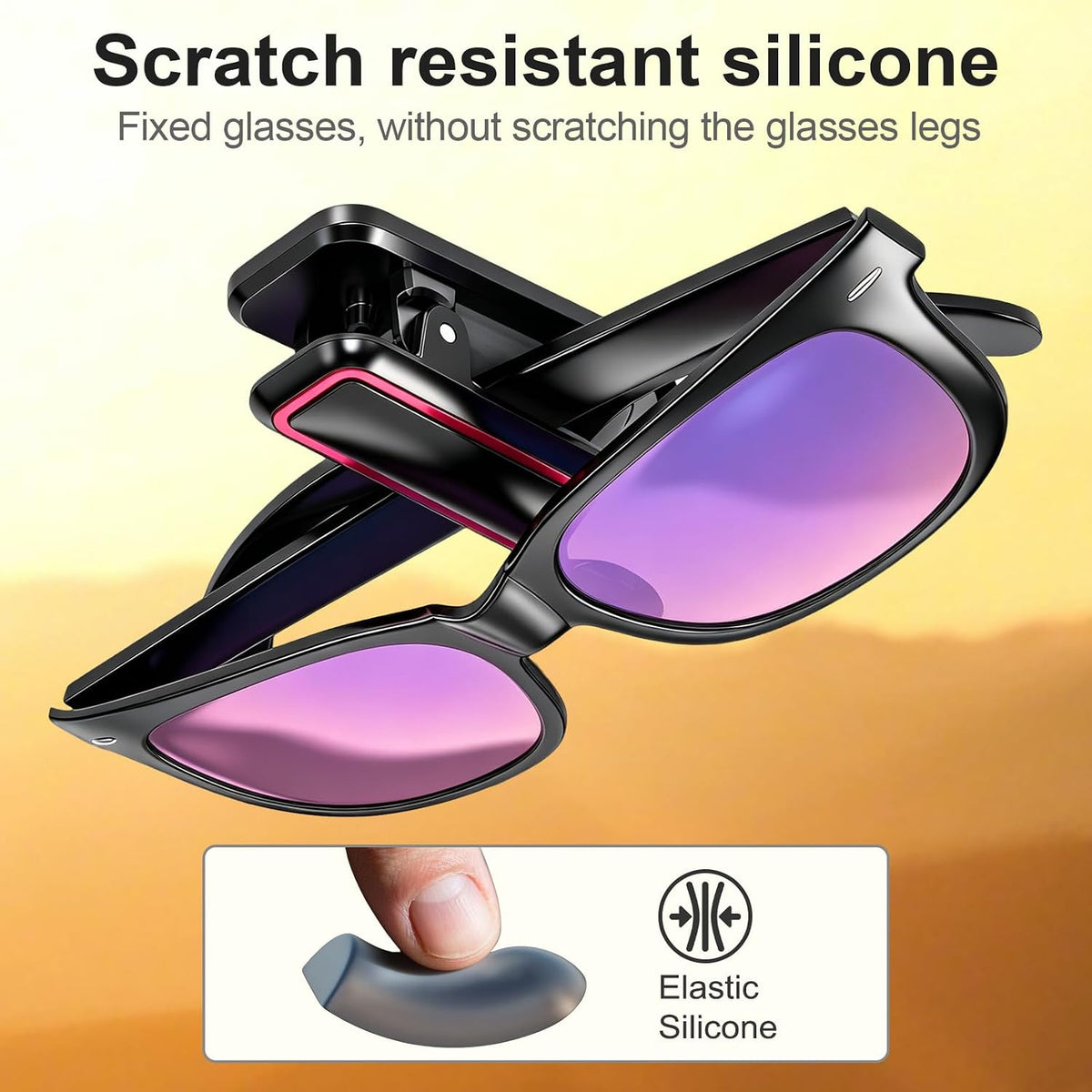Veharvim Sunglass Holder for Car, 2 Pack, Metal Clip, One-Handed Operation