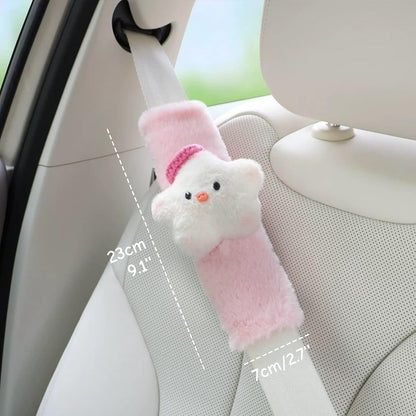 2 PCS Seat Belt Cover Pad, Cute Kawaii Star Soft Seatbelt Covers for Kids, Pink Womens Seatbelt Cushion, Car Seat Strap Pads (Bow+Hat)