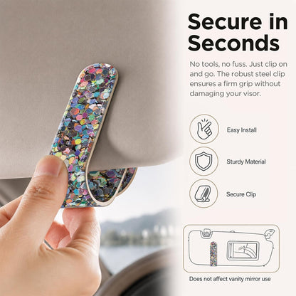 Sunglasses Holder for Car Visor, PU Leather Glasses Clip Organizer, Cute Magnetic Eyeglass Holder for Vehicle Sun Visor, Car Interior Accessory for Women & Men, Glitter