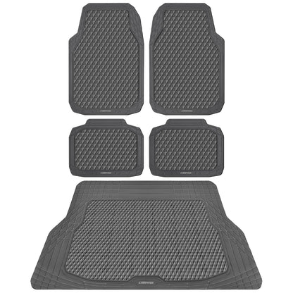 CAR PASS Black Rubber Car Mats, All-Weather Floor Mats Full Set Durable Anti-Slip 3D Rhombus Waterproof Automotive Pad Trim to Fit Liner Universal Fit for Sedan SUV Truck Van, 4 Pcs All Black Rubber