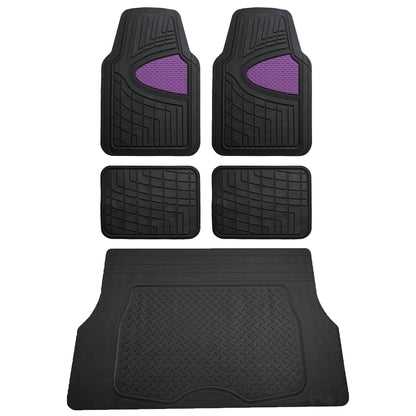 FH Group Premium Liners Tall Channel Trimmable All Weather Rubber Full Set Car Floor Mats (Beige) w. Trimmable All-Season Cargo Liner (Black) - Universal Fit for Cars Trucks and SUVs
