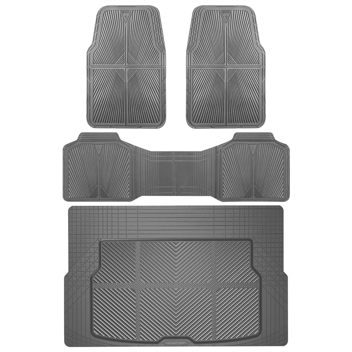 CAR PASS Rubber Floor Mats, All Weather Waterproof Trim-to-Fit Automotive Mats for Cars Trucks SUV, Anti-Slip Easy Clean, Heavy Duty Full Set 3-Piece, All Black