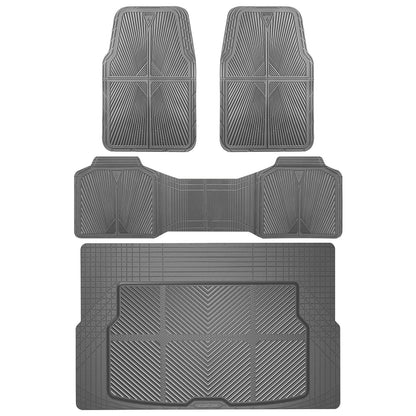 CAR PASS Rubber Floor Mats, All Weather Waterproof Trim-to-Fit Automotive Mats for Cars Trucks SUV, Anti-Slip Easy Clean, Heavy Duty Full Set 3-Piece, All Black