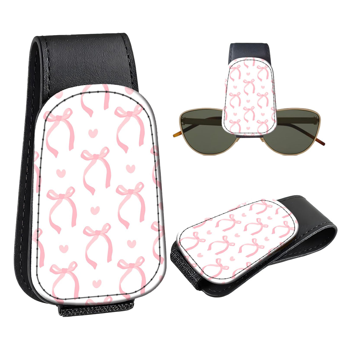 Leather Magnetic Sunglass Holder for Car Sun Visor, Cute Eyeglass Ticket Card Hanger Clip, Universal Auto Interior Accessories for SUV Pickup Truck, Dark Mushroom