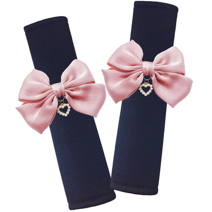 Fashion Big Bow Car Seat Belt Cover Shoulder Strap Pads (2 Pcs), Cute Car Accessories Seatbelt Covers Protector Universal (Red Bow Black Cover)