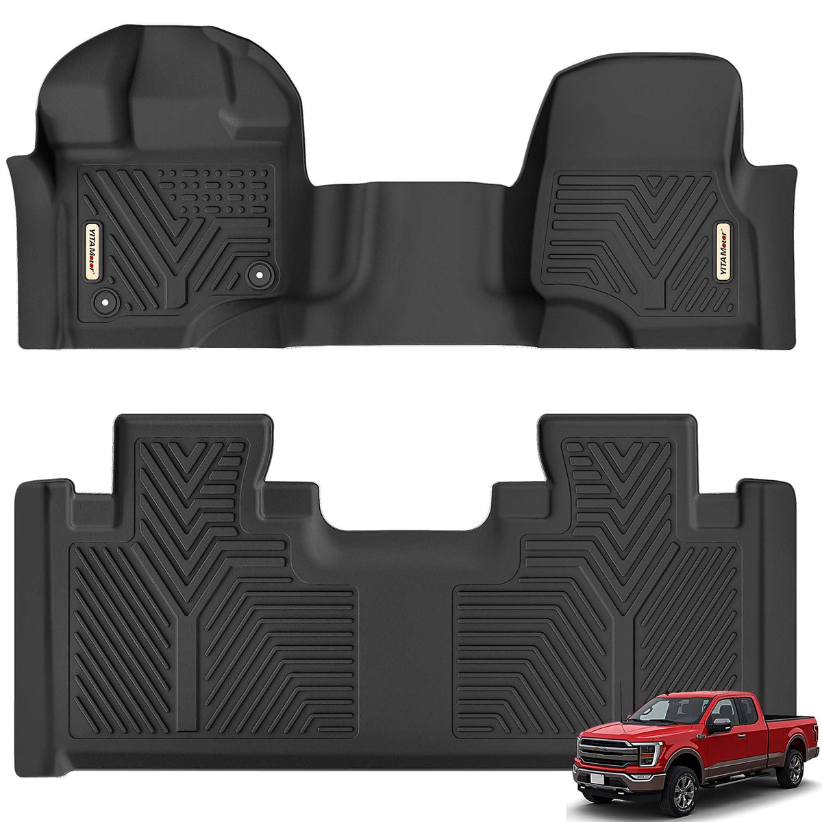 YITAMOTOR Floor Mats Fit for Ford F-150 2015-2026 & F150 Lightning 2022-2026 SuperCrew (Rear w/o U-Seat Flat Storage),TPE All Weather Truck mats, 1st & 2nd Row