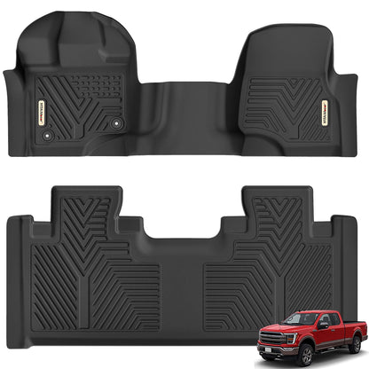 YITAMOTOR Floor Mats Fit for Ford F-150 2015-2026 & F150 Lightning 2022-2026 SuperCrew (Rear w/o U-Seat Flat Storage),TPE All Weather Truck mats, 1st & 2nd Row