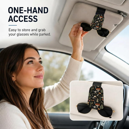 Leather Magnetic Sunglass Holder for Car Sun Visor, Cute Eyeglass Ticket Card Hanger Clip, Universal Auto Interior Accessories for SUV Pickup Truck, Dark Mushroom