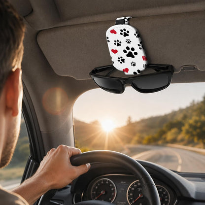 Sunglasses Holder for Car Visor, PU Leather Glasses Clip Organizer, Cute Magnetic Eyeglass Holder for Vehicle Sun Visor, Car Interior Accessory for Women & Men, Paw Hearts