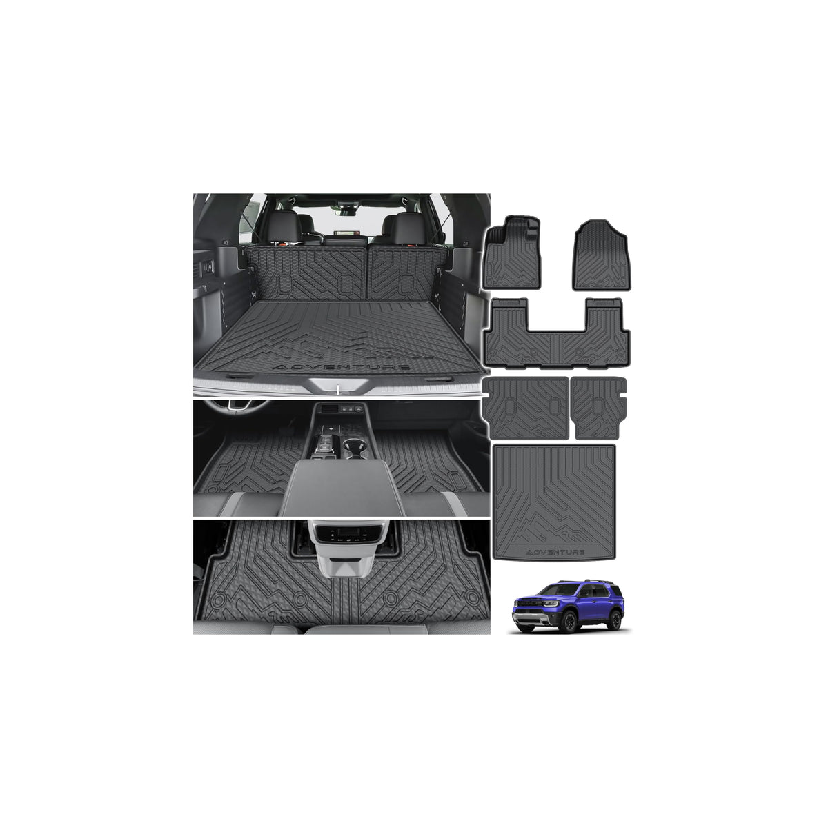 Powerty Floor Mats for 2019-2024 2025 Toyota RAV4 Accessories All Weather Floor Liner 3D TPO 1st & 2nd Row Floor Mat Heavy-Duty Floor Liners(FIT All Models)