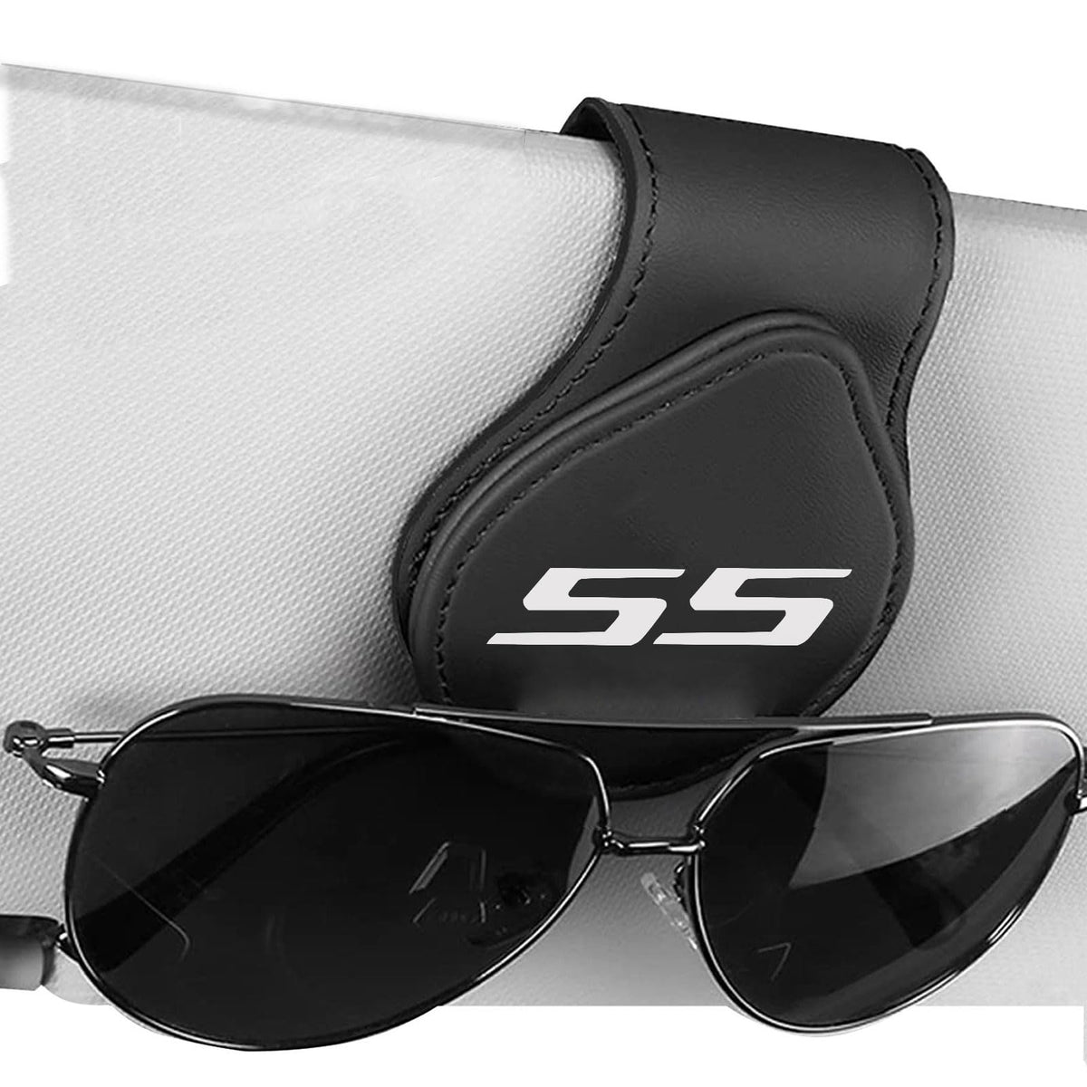 Car Sunglasses Holder for Chevy Camaro SS Car Sun Visor Leather Glasses Sunglass Clip Magnetic Eyeglass Hanger Mount Car Accessories for SS Owners