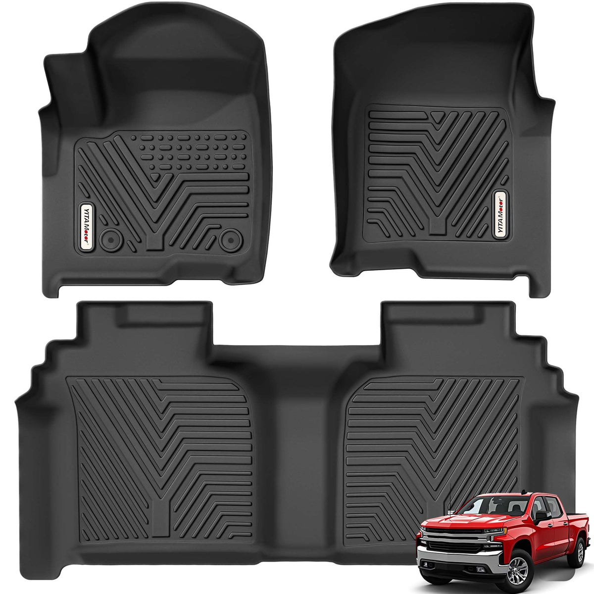 YITAMOTOR Floor Mats for 2019-2026 Chevrolet Silverado/GMC Sierra 1500 & 2020-2026 Chevy Silverado/GMC Sierra 2500HD/3500HD Crew Cab With Underseat Storage Box Bucket Seat, 1st & 2nd Row, Black