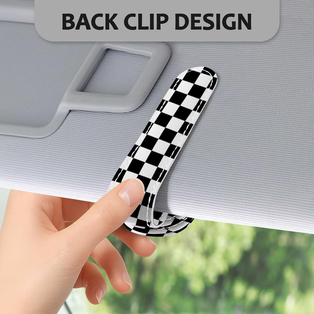 2 Pack Magnetic Leather Sunglass Holder, Universal Magnetic Car Eyeglass Hanger Clip for Different Size Eyeglasses, Car Visor Accessories (Black Plaid)