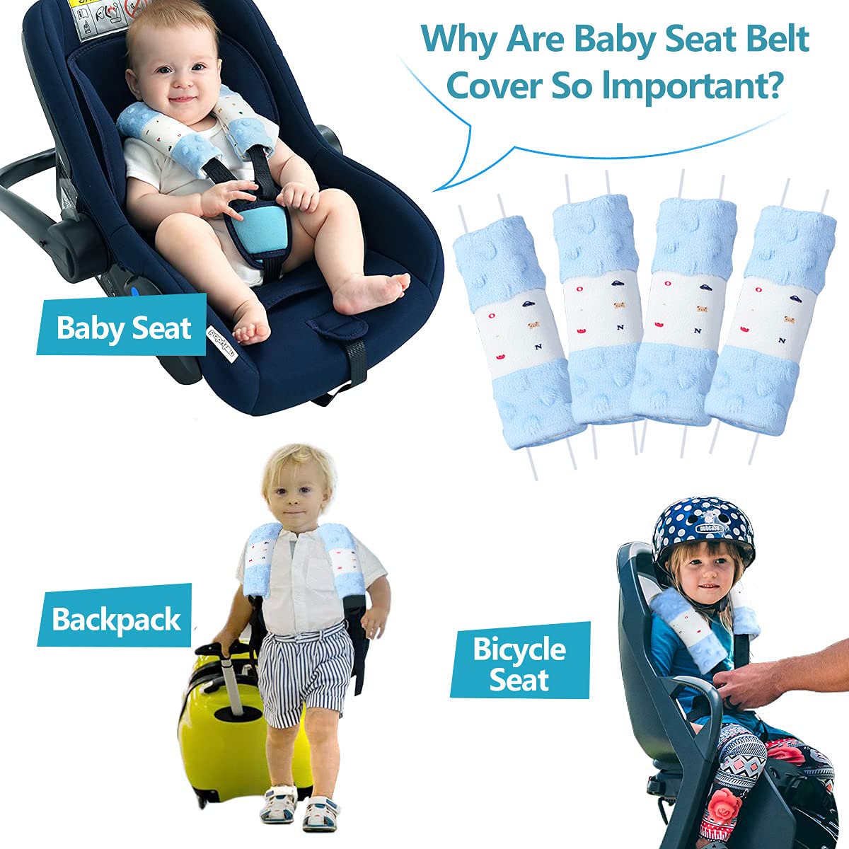 4 Packs Baby Car Seat Straps Cover Shoulder Pads for Baby, Baby Car Seat Belt Pads Seat Belt Covers for All Car Seats/Pushchair/Stroller (5.9‘’X2‘’in)