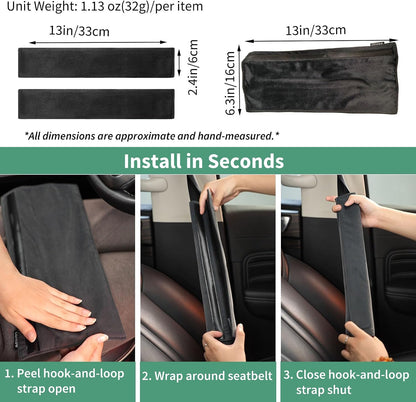 2PCS Car Seat Belt Cover Pad 13 Inch Long, Slim Car Seat Shoulder Strap Pads, Soft Velvet Fluffy Seatbelt Cushion Protect Neck&Shoulder, Thin Car Seatbelt Covers Pad Universal Fit Most Vehicles(Black)
