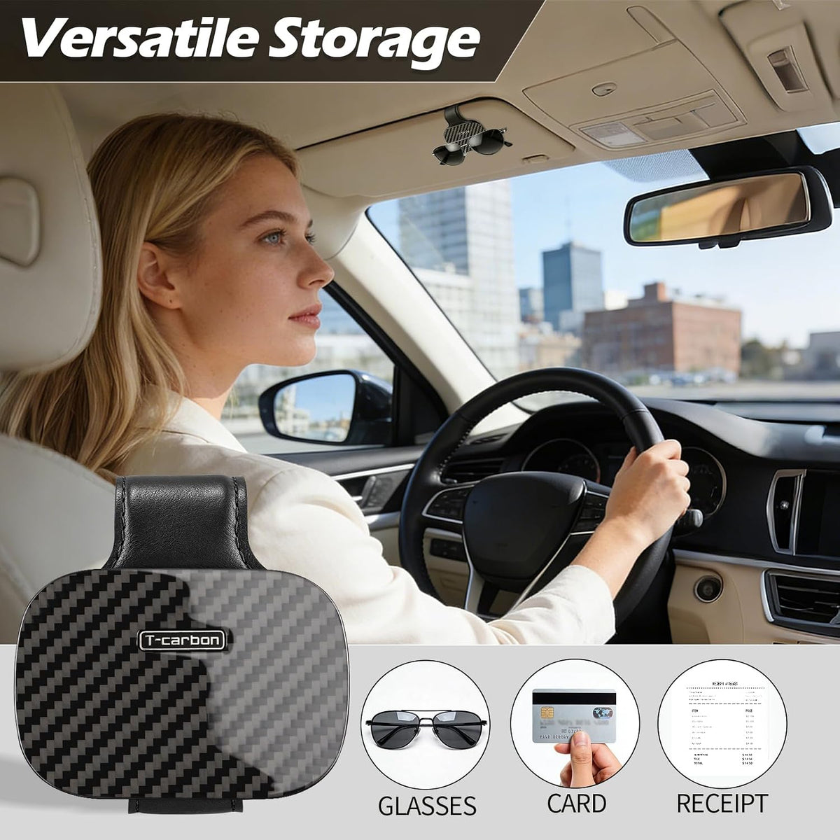 T-carbon Sunglass Holder for Car Sun Visor,Glossy Black