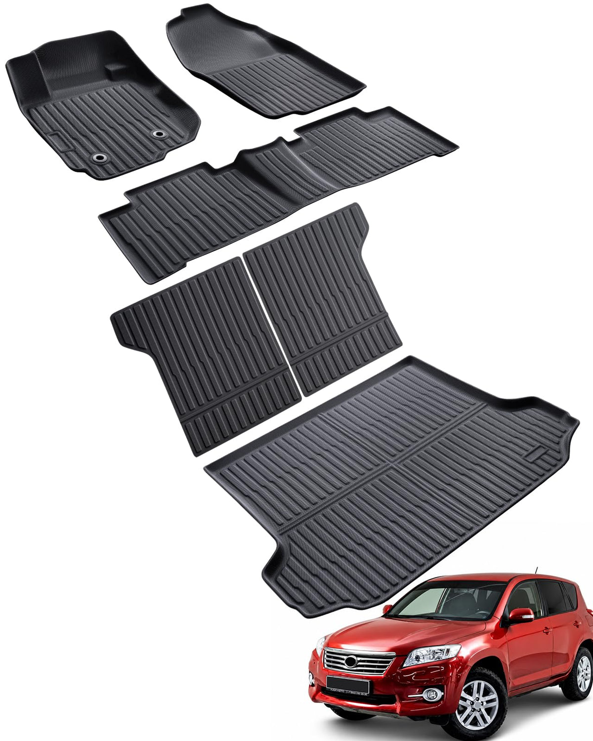 Car Floor Mats for Toyota Prius 2010-2015, 4PCS TPE Car Mats & Trunk Liner
