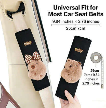 BoAn 2PCS Black Capybara Seat Belt Cover, Cute Soft Shoulder Pad for Adults