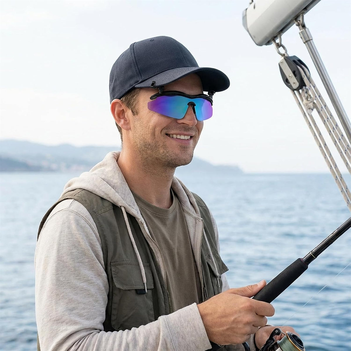FEISEDY Polarized Clip Cap Sunglasses, UV400 Sports Hat Visor B0356