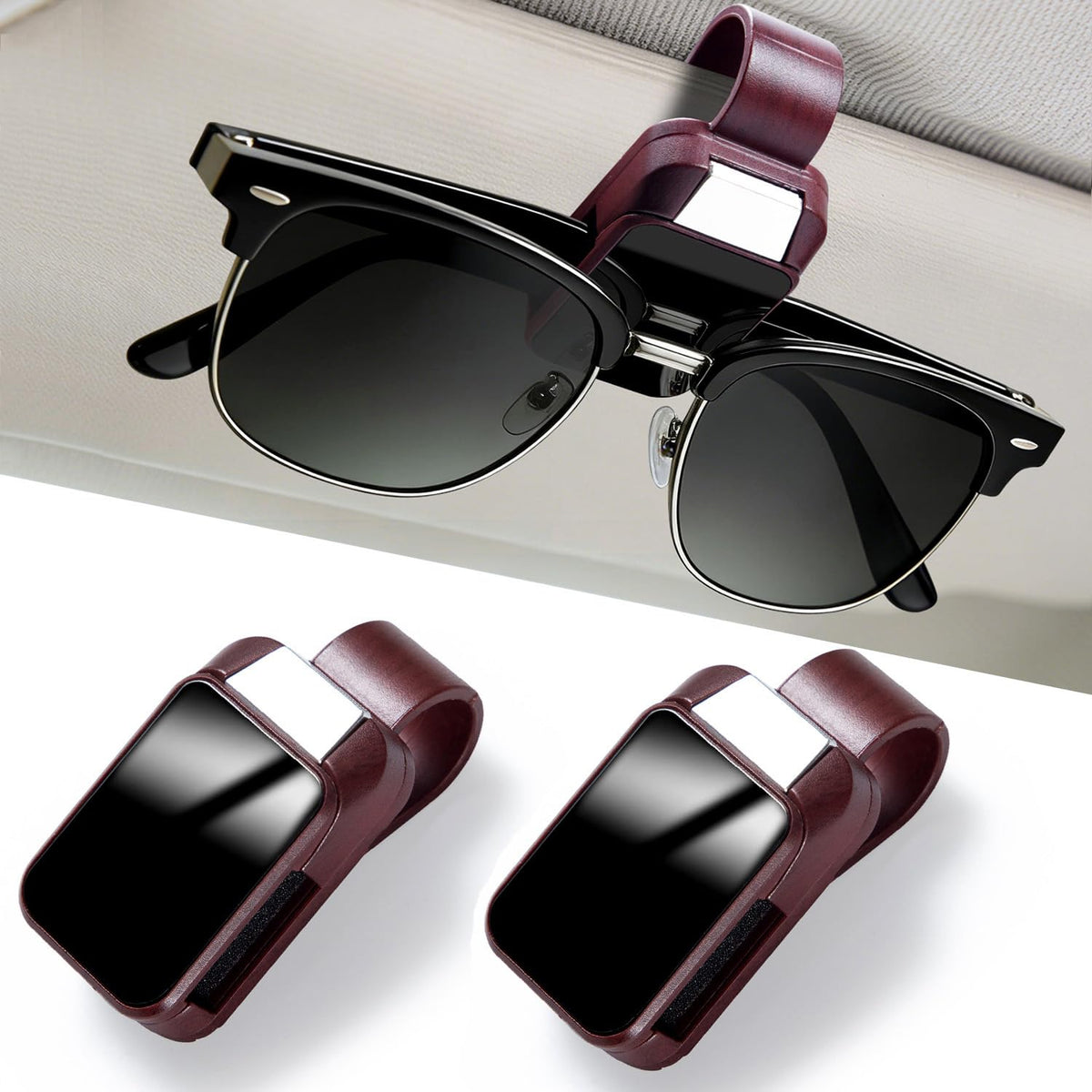 Dsycar 2 Pack Sunglasses Holder for Car, Double Holder Visor Sunglass Clip