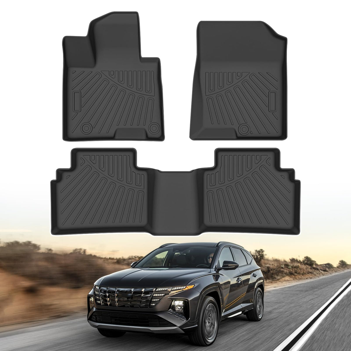 Powerty Floor Mats for 2019-2024 2025 Toyota RAV4 Accessories All Weather Floor Liner 3D TPO 1st & 2nd Row Floor Mat Heavy-Duty Floor Liners(FIT All Models)