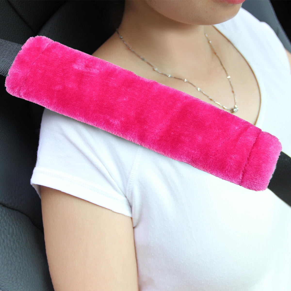 Amooca 2-Pack Real Wool Seatbelt Cover Authentic Sheepskin Shoulder Pad