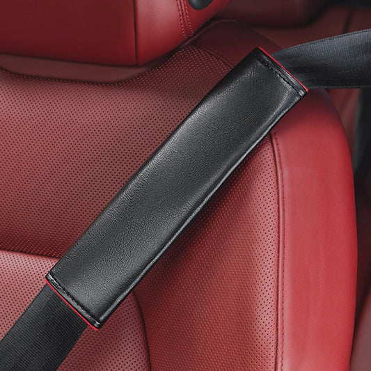 Seat Belt Cover Pad Genuine Leather Soft Protector for Women Men,2PCS,Black