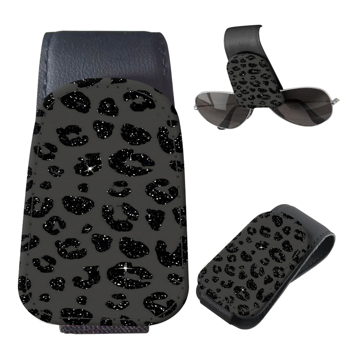 LKKDPS Sunglasses Holder for Car Visor, PU Leather Glasses Clip Organizer, Cute Magnetic Eyeglass Holder for Vehicle Sun Visor, Car Interior Accessory for Women & Men Wildflower Doodle Garden