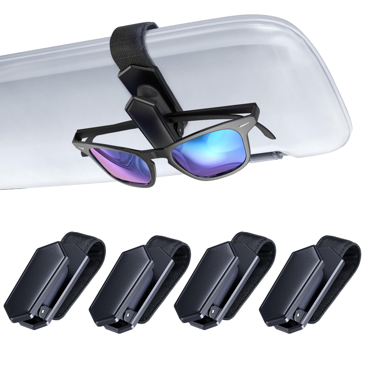 Veharvim Sunglass Holder for Car (One-Handed-Operation, Gentle & Secure Hold, Silicone Padded, Universal Fit, Metal Clip) Visor Sunglass Holder Clip,Visor Sunglass for Car (Black, 2 Pack)